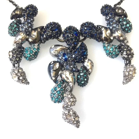 ALEXIS BITTAR • Blue Crystal Ombré Paisley Articulated Paisley Mosaic Necklace